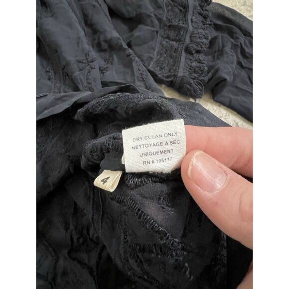 ULLA JOHNSON Silk Floral Embroidered‎ Navy Peasant Top, Tassel Silk Size 4 - Picture 7 of 10